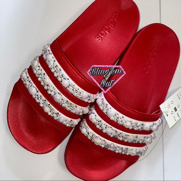 Red Adidas Slides - Picture 3 of 7